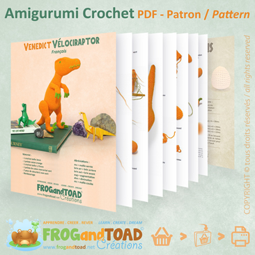 Dinosaur Velociraptor Amigurumi Crochet Patron Pattern FROG and TOAD Créations